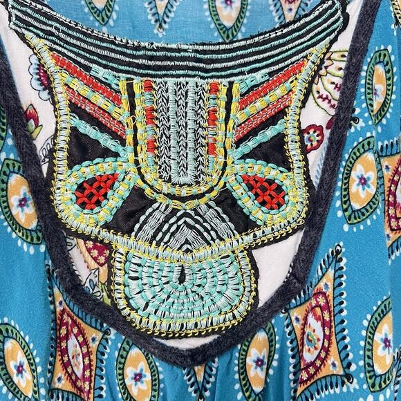 One World Live and Let Live Mini Dress Women's XL Boho Embroidered Patchwork - Picture 3 of 10